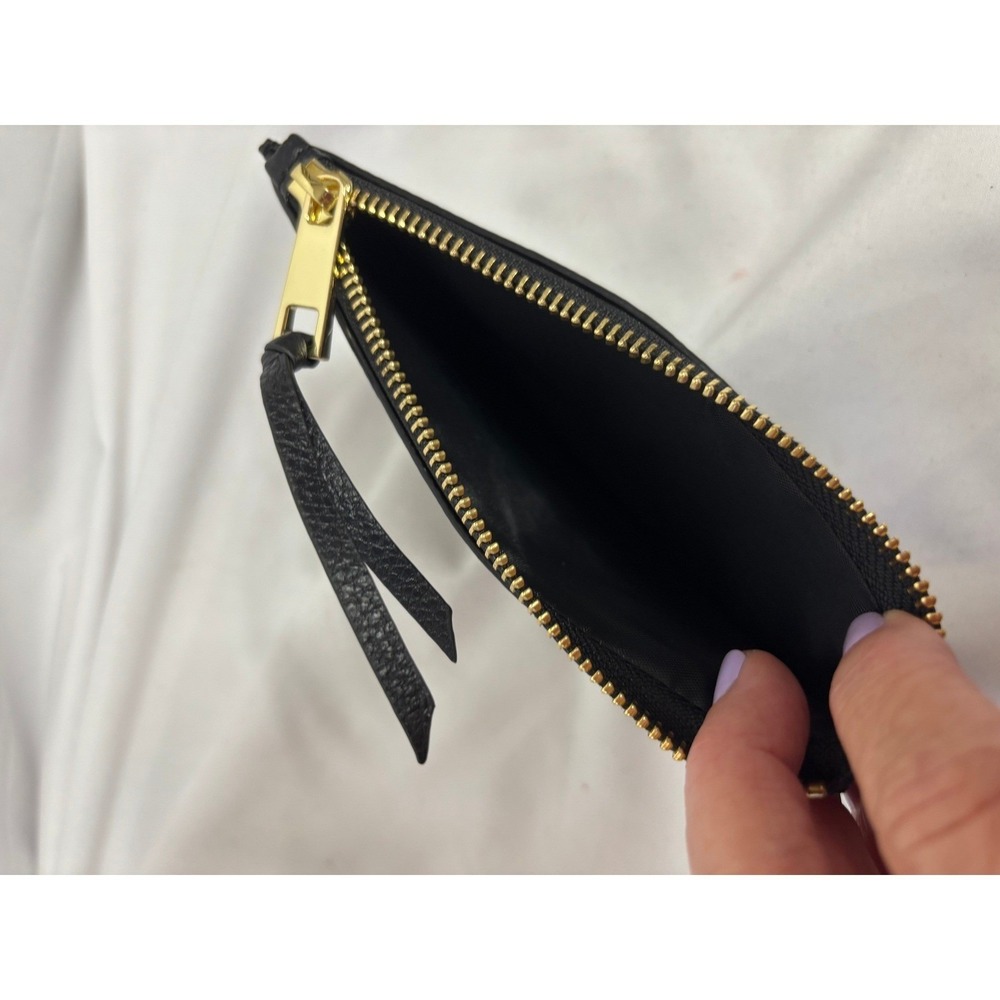 Bandolier | Black Pebbled Leather Zip Pouch Gold Hardware Accessory - Picture 3 of 4